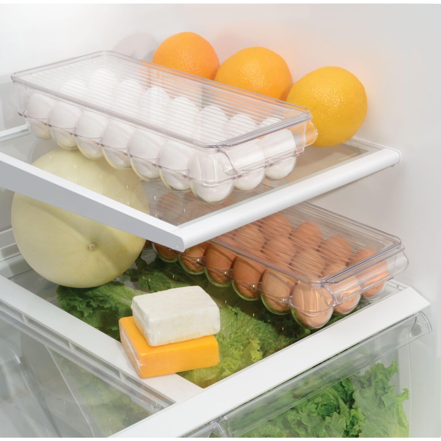 iDesign Clear Plastic Egg Holder for Fridge with Lid - 21 Egg Storage Container Organizer Bin, 2-Pack
