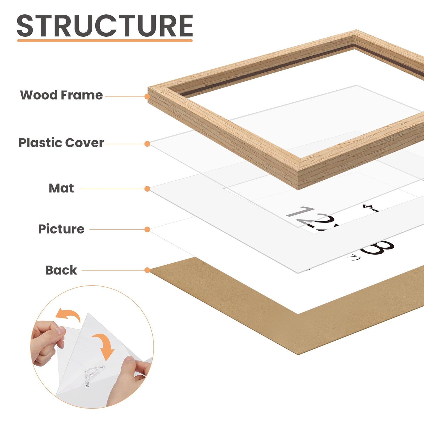 upsimples 12x18 Frame, Natural Solid Wooden Picture Frames, Display 11x17 with Mat or 12 x 18 Without Mat, Vertical or Horizontal Wall Hanging, 1 Pack, Natural