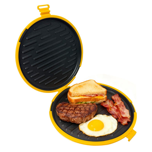 SIRUOO 9.5" Microwave Grill Pan & Crisper Tray - 5-in-1 Nonstick Sandwich Maker, Pizza Pan & Bacon Cooker with lid,Dishwasher Safe Griddle for Grilled Cheese - College Dorm Room & Office Essentials