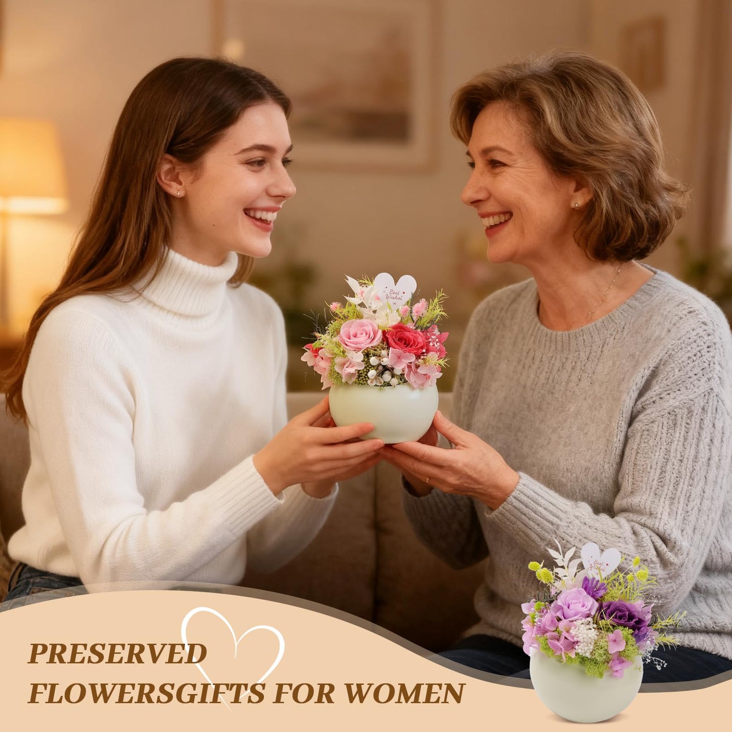 Memorvia Preserved Flower with Vase for Delivery Prime, Natural Forever Rose (Pink Eternal Floral Arrangement)