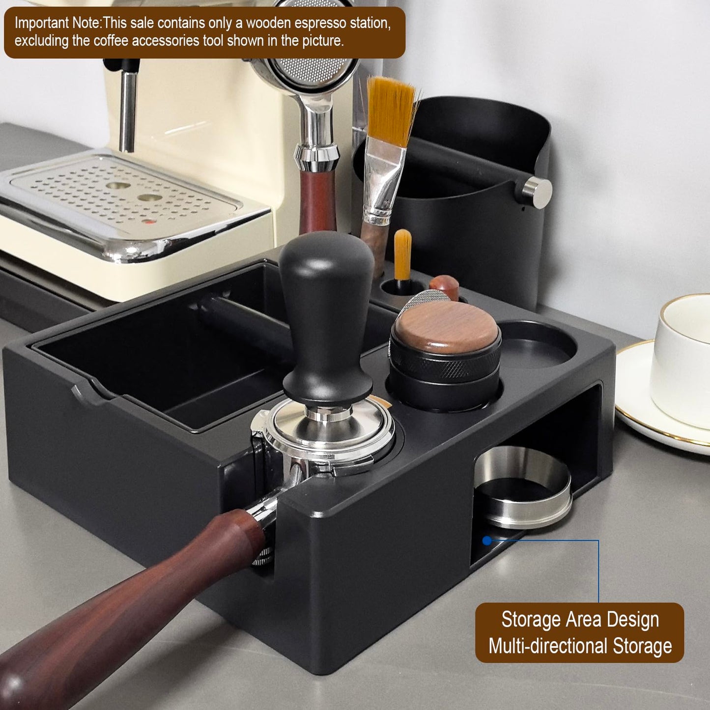 Espresso Tamping Station And Knock Box,ALL in 1 Espresso Organizer Station,Multifunctional Tamper Station Fit for 51/54/ 58mm Espresso Accessories,Removable Knock Box Espresso Station (Black, 51-58mm)