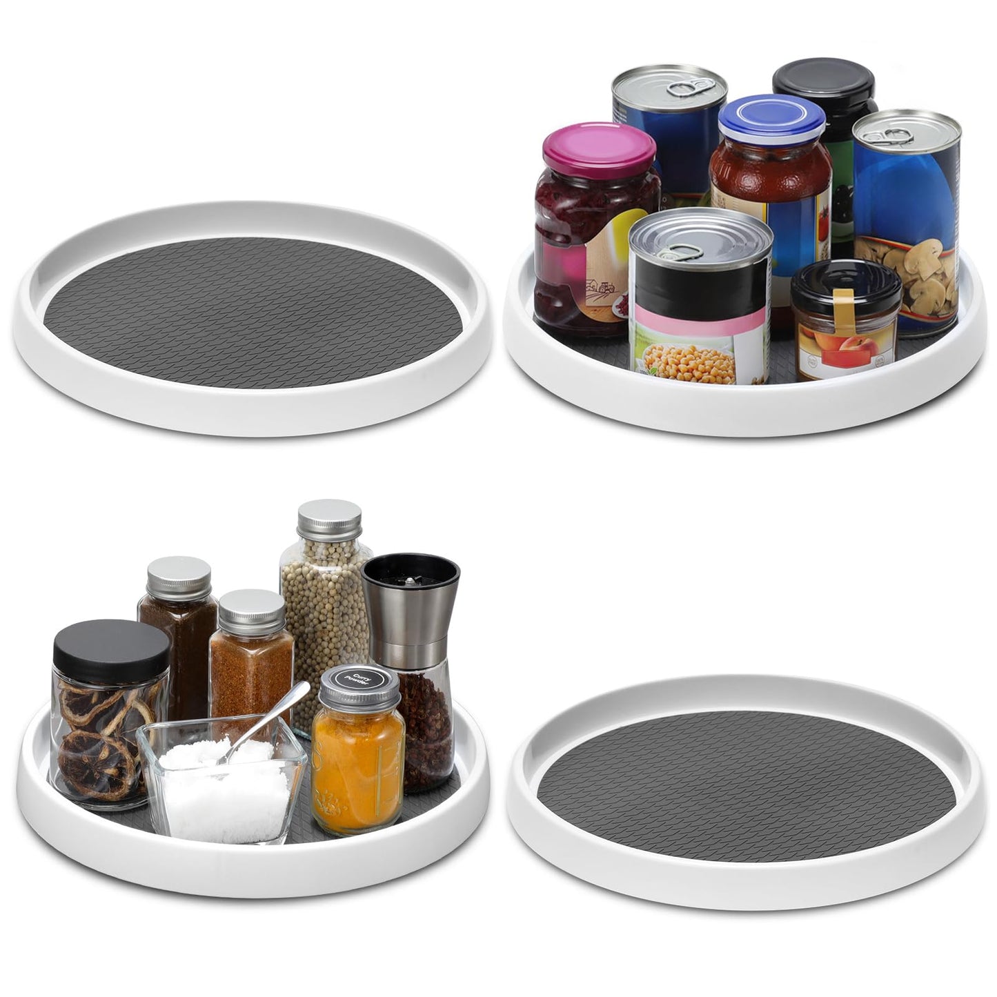 12-Inch Non-Skid Turntable Lazy Susan Organizer [4 Pack] - Spinning Rack for Cabinet Table Top, Pantry Organization Storage, Kitchen, Fridge, Vanity, Countertop, Under Sink Organizing, Spice Spinner