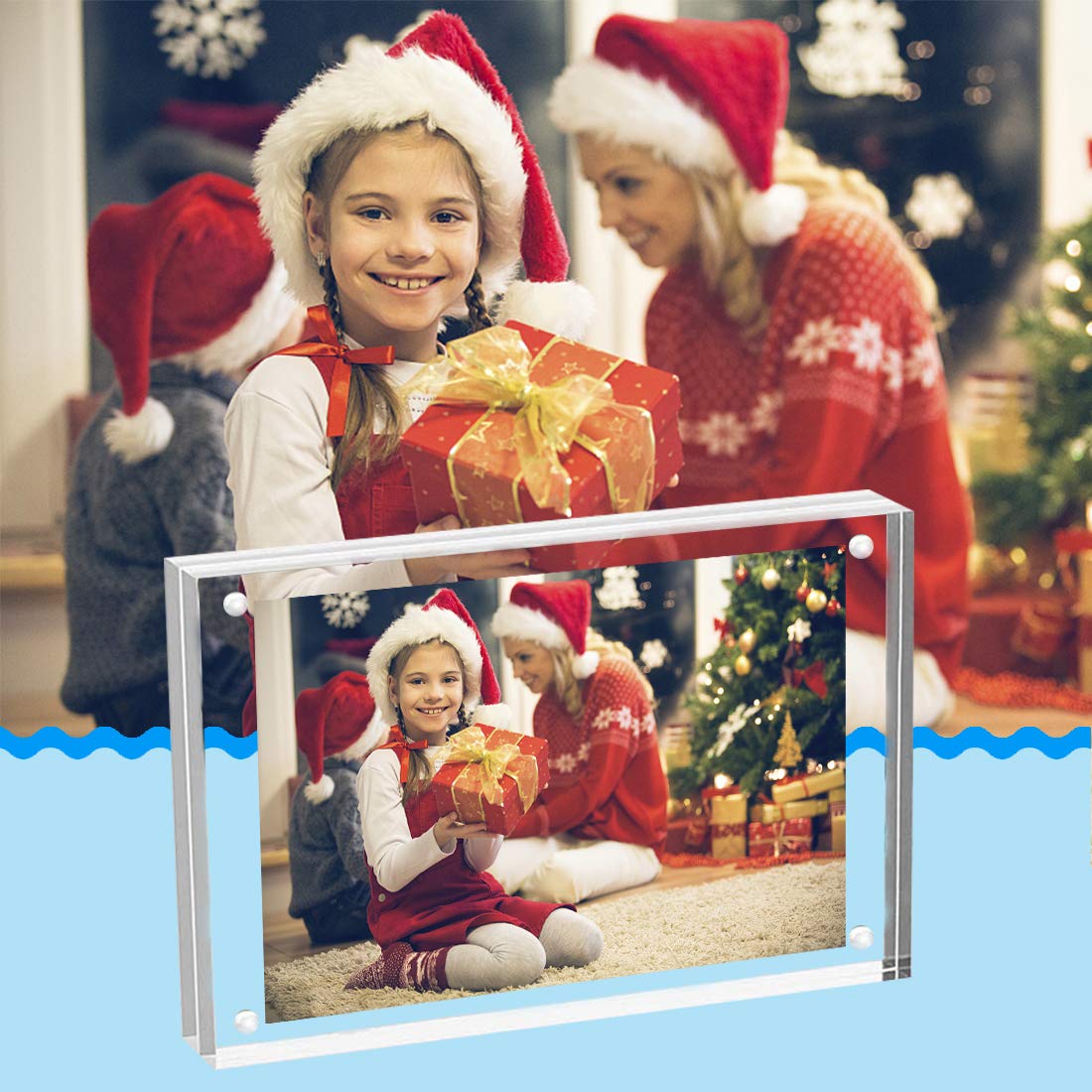 HELPLEX Acrylic Frames, 2 Pack 5x7, 24mm Thicker Frameless Clear Picture Frame, Double Sided Magnetic, Free Standing Desktop Display