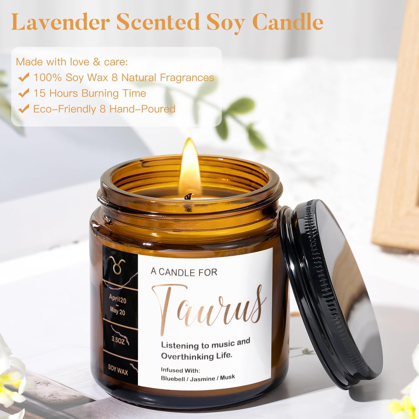 Taurus Birthday Gifts for Women, Taurus Gifts for Women Baskets, Get Well Gifts for Best Friend Sister, Tau Astrological 16 oz Glass Cups Candle with Zodiac Gift Set Box