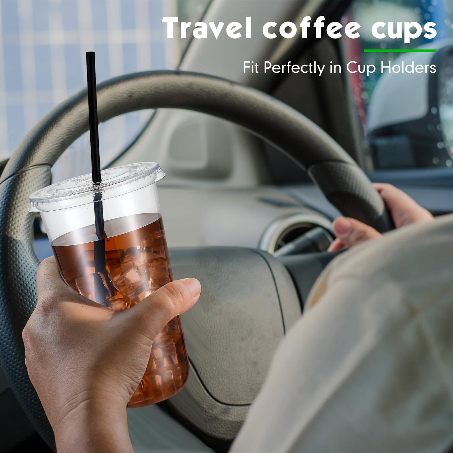 Ziliny 100 Set Clear Plastic Cups with Lids and Straws, Disposable Iced Coffee PET Cups for Drinking Cold Beverage Juice Parfait Smoothie Milkshake Coffee Shops Party Supplies (20 oz)