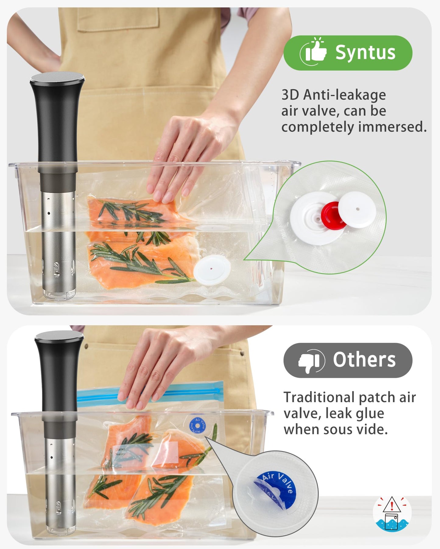 Syntus Vacuum Sealer Bags for Food, 60 Pcs (S+M+L) 8" x 10" and 10" x 13.8" and 11.8" x 13.8" Food Storage Bags for Sous Vide Cooking Microwave Heating, Air Valve Zipper Bags