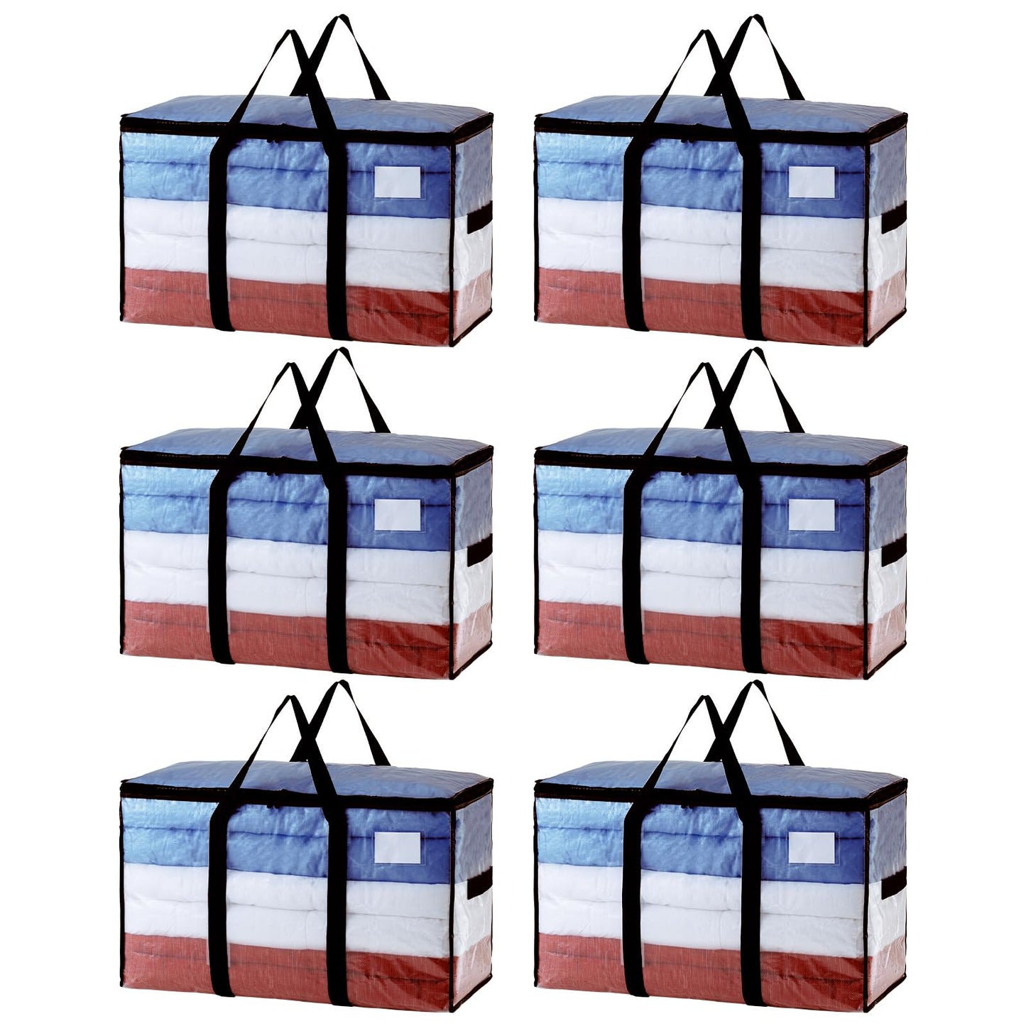 TAILI Extra Large Moving Bags, 6 Pack Clear Heavy Duty Totes For Storage with Visible Window, Wrap Around Handles, Storage Bags for Space Saving, Alternative to Moving Boxes