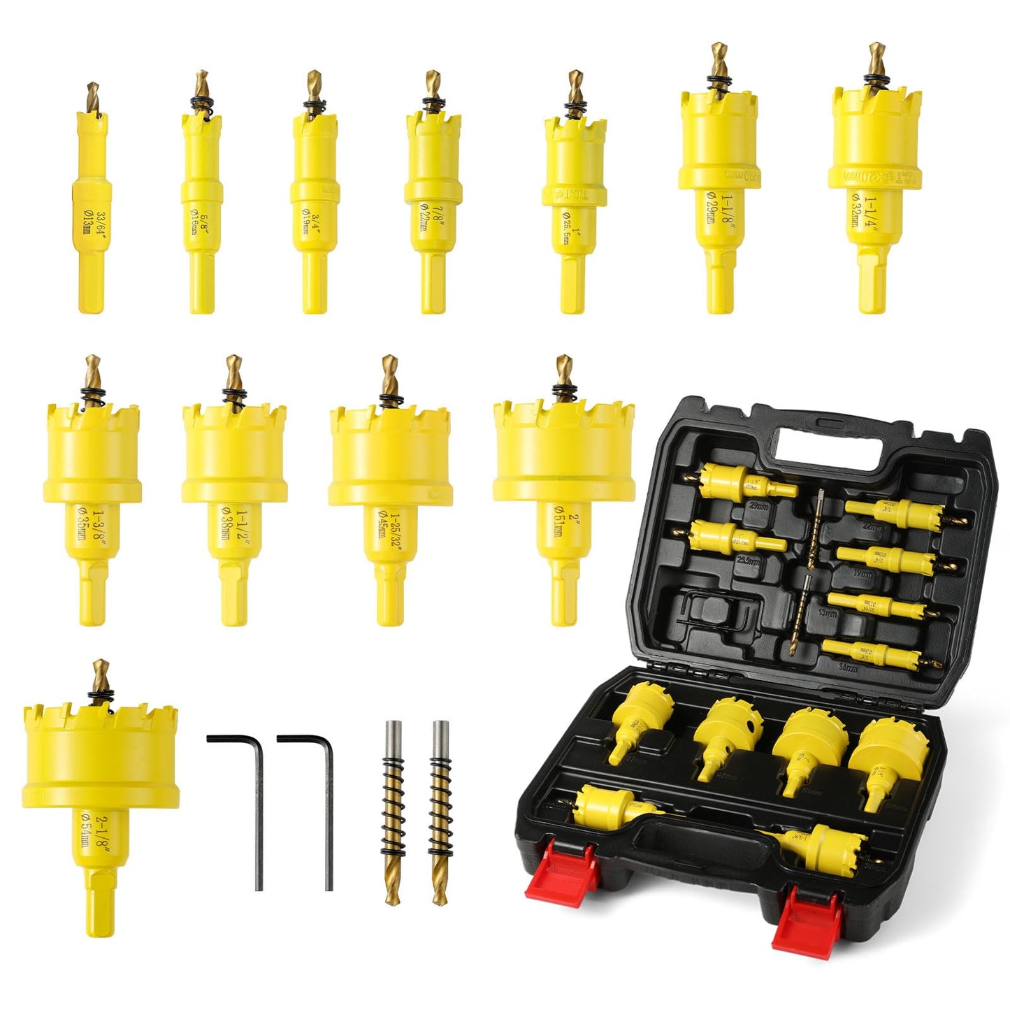 14PCS Carbide Hole Saw Kit for Metal,1/2'' to 2-1/8" TCT Hole Saw Set with Titanium-Plated Upgrade Pilot Drill bits for Stainless Steel,Hard Metal,Wood, Plastic,Iron