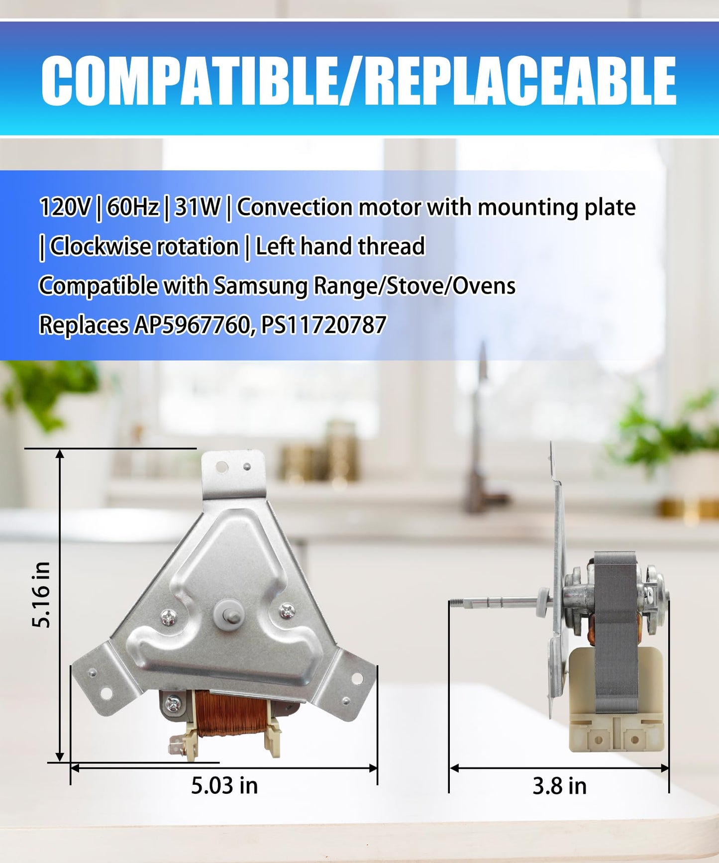 DG96-00110E Range Oven Convection Fan Motor Assembly Fits for Samsung Range/Stove/Ovens,with Mounting Plate,Clockwise Rotation, Replaces DG96-00110E,DG96-00110A,AP59677600.(32 A, 60Hz, 120 Volts)