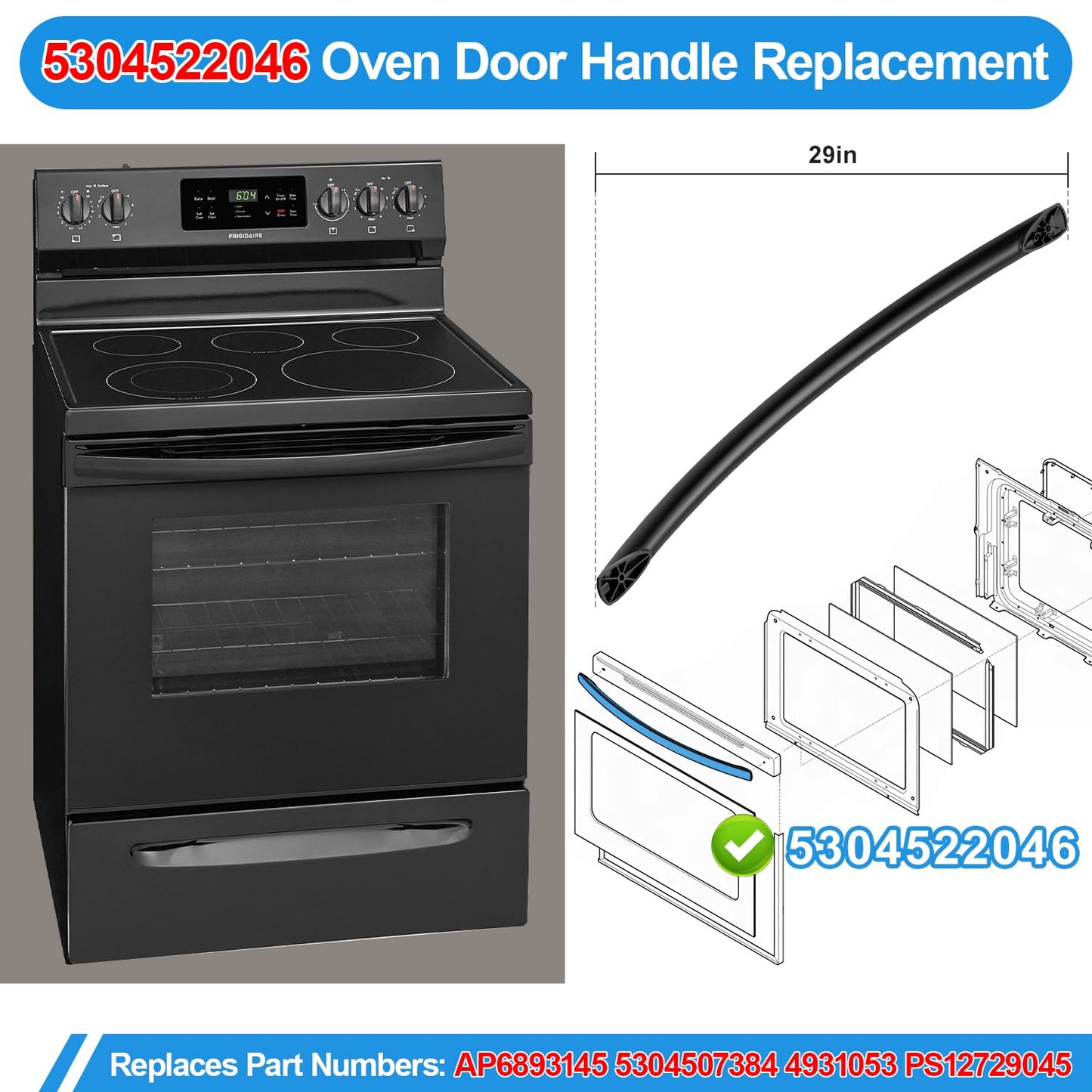Upgraded 5304522046 Oven Door Handle Replacement Black Compatible with Frigidaire Kenmore Stove Oven Handle Replacement AP6893145 Electric Range Oven Handles Part FFEF3054TB FFEF3012UB FFGF3012TBB