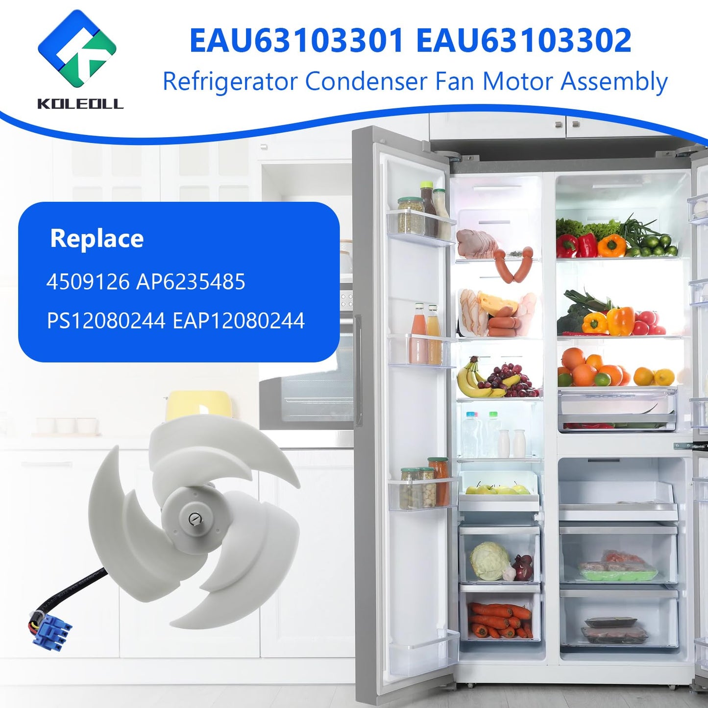 EAU63103301 EAU63103302 Refrigerator Condenser Fan Motor Assembly Fits for LG Replaces 4509126 AP6235485 PS12080244 EAP12080244