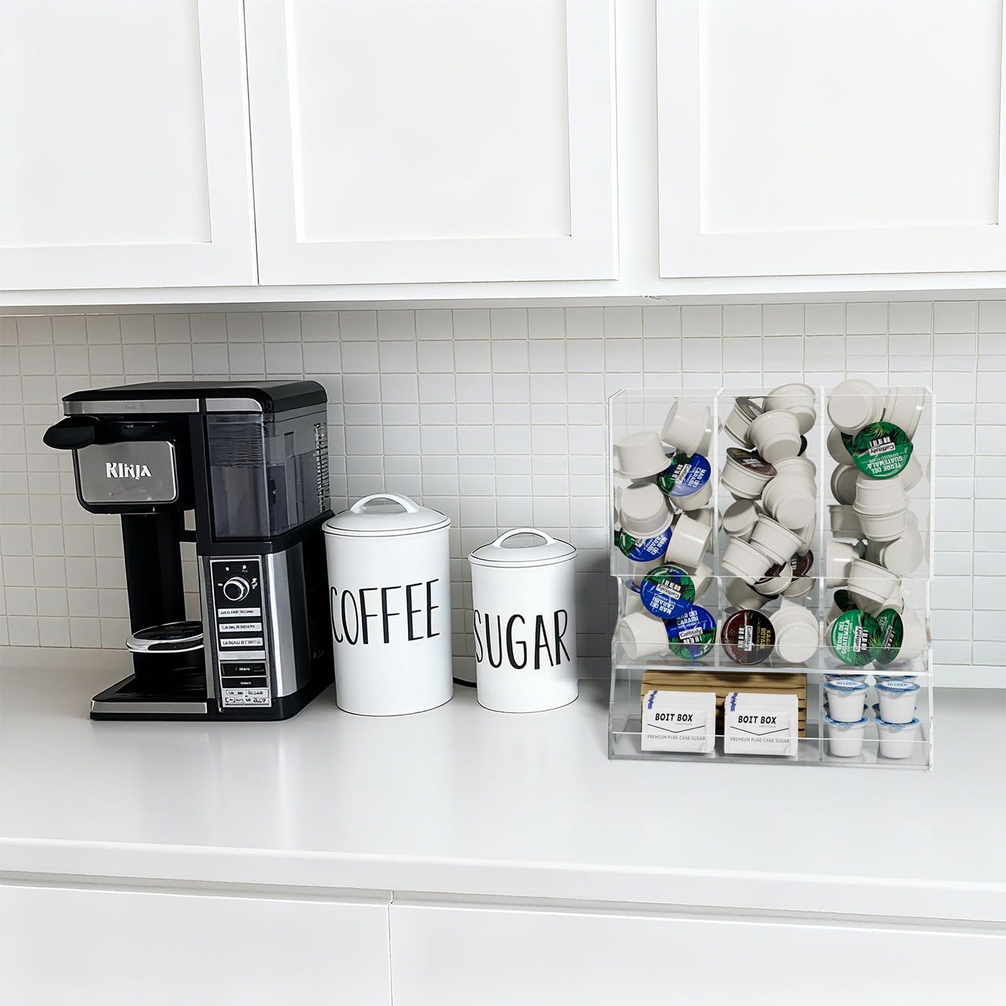 AITEE Clear Acrylic Coffee Pod Holder Dispenser for K Cups, 30-Capacity 3-Compartment Visible Rack, Space-Saving Countertop Organizer for Kitchen, Office, Pantry, 8.9" L x 4.6" W x 10.2" H