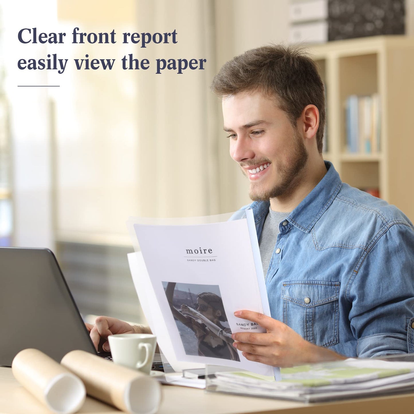 Mimorou 100 Pcs Clear Report Cover with Sliding Bar 50 Sheet Capacity Presentation Binder Transparent Resume Folder Plastic Folder for File Report School Office