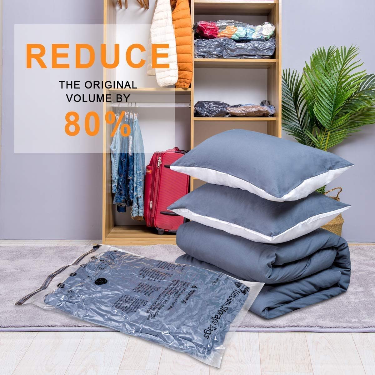 GONGSHI Vacuum Seal Bags for Clothing Travel & Home Storage, Travel Vacuum Bags with Electric Pump,Space Saver for Blankets, Comforters, Pillows, Clothes,10 Jumbo