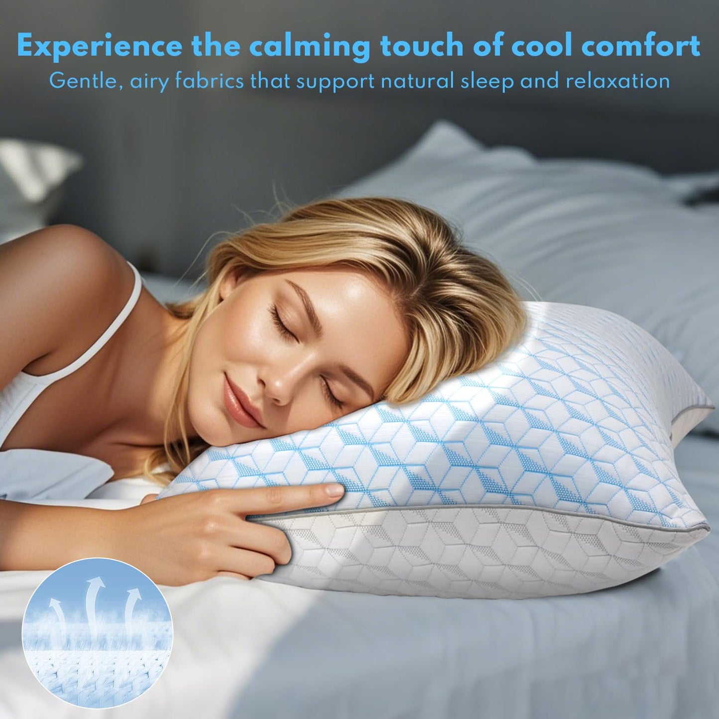 HEYCUZI Bed Pillows Queen Size for Sleeping - Breathable Cooling Down Alternative Soft Pillows Set of 2 for Side, Back, and Stomach Sleepers - Hotel Quality Fluffy Microfiber Fill Skin-Friendly
