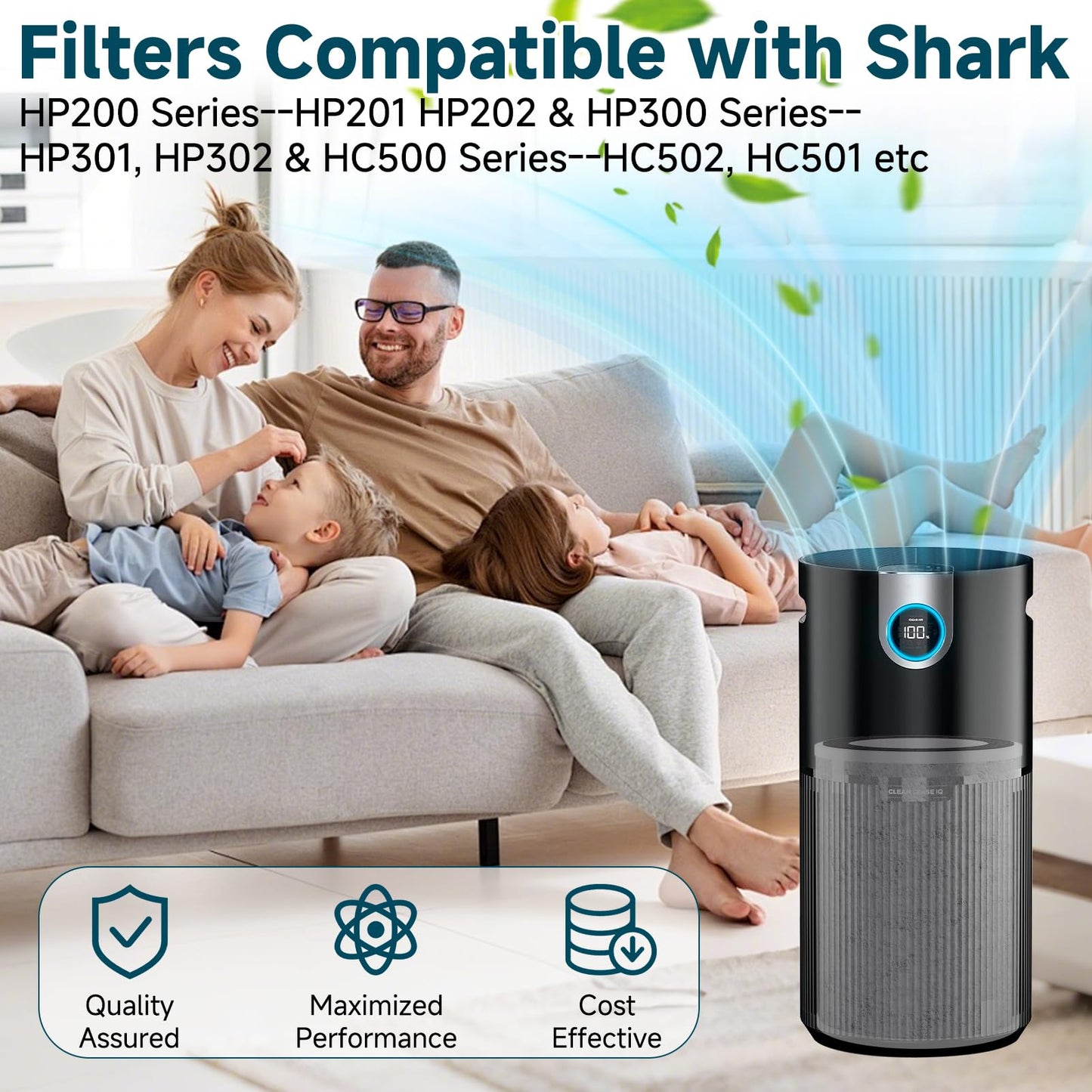 HP202 HP201 Replacement Filter Compatible with Shark HP200 HP300 Series & HC502 Air Puri-fier MAX, HP232 HP301 HP302 HC502, H13 True HEPA & Active Carbon Filter, Part # HE2FKBAS, HE2FKBASMB, 2 Pack