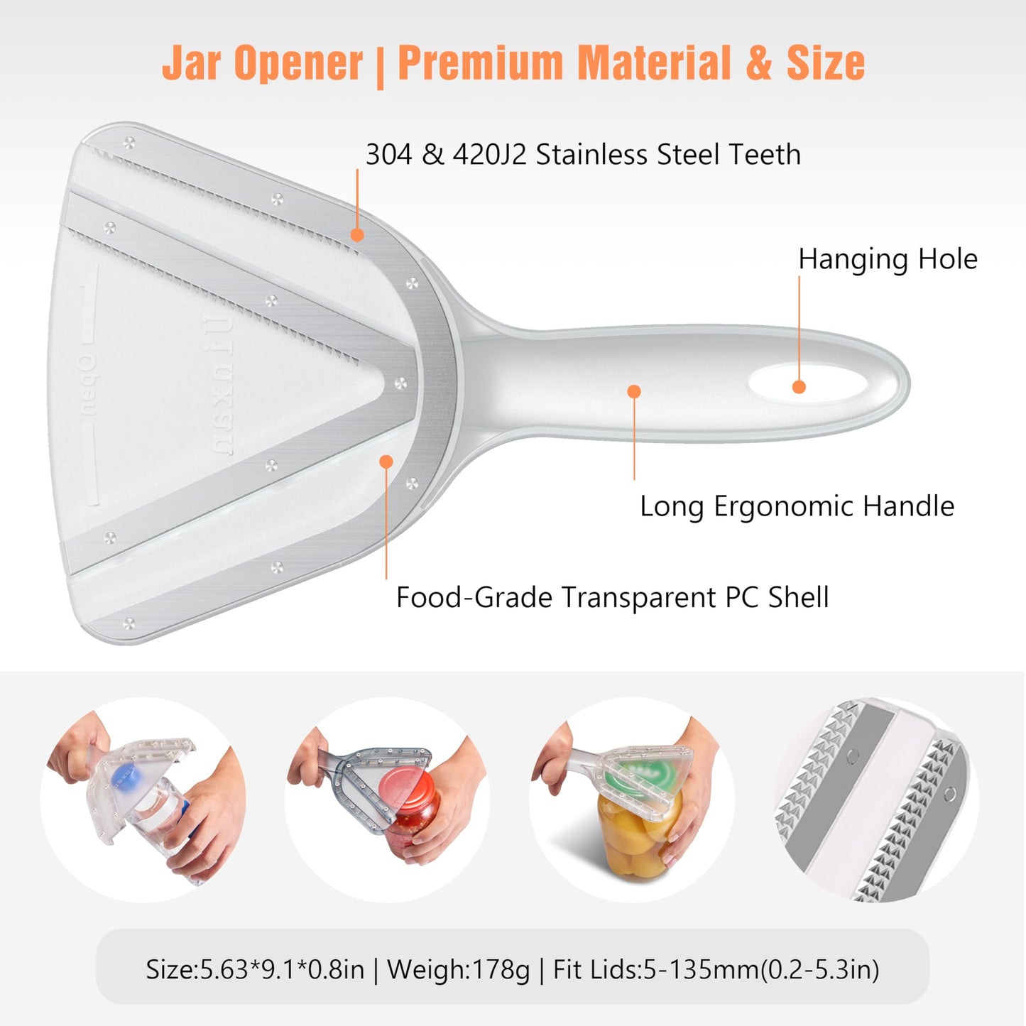 Uinxan Jar Opener for Weak Hands & Seniors with Arthritis – Effortlessly Opens Screw Lids & Bottle Caps, Manual Handheld, 304 Stainless Steel, Patented Kitchen Gadget (Black)