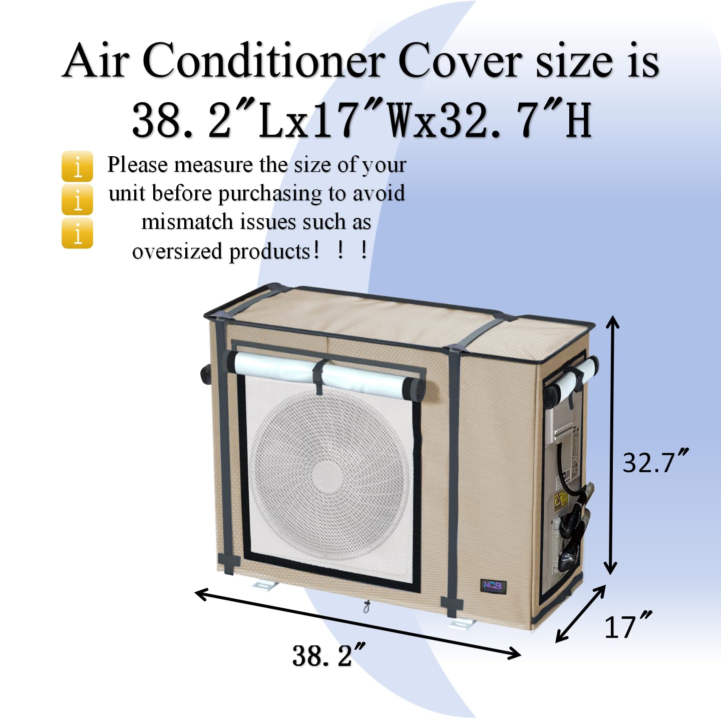 NGB Mini Split Cover for Air Conditioner Outdoor Unit,38.2 "L x17 "W x32.7"H for Ductless Air Conditioning Protected Operation Universal for Mini Split Condenser HVAC Units All Seasons.