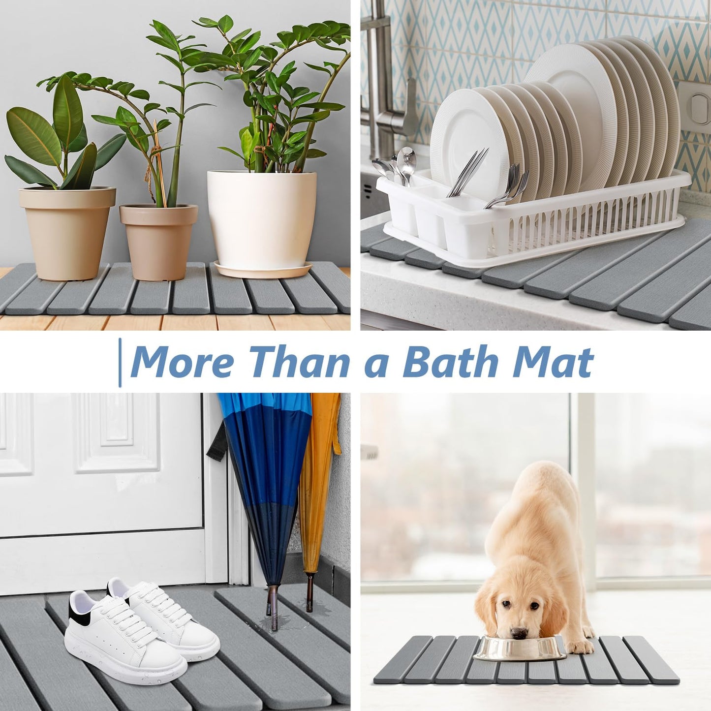 AWW Foldable Stone Bath Mat, Quick Dry Diatomaceous Earth Bath Mat with Non-Slip Mat, Super Absorbent, Easy to Clean, Compact for Small Bathrooms, 23.6 x 15.5, Grey