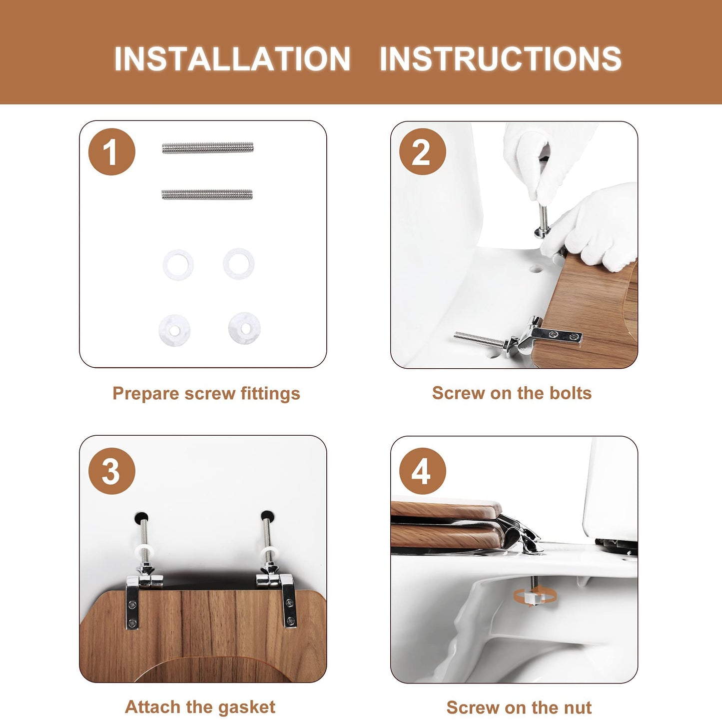 Elongated Toilet Seat Molded Wood Toilet Seat with Zinc Alloy Hinges, Easy to Install also Easy to Clean, Anti-pinch Wooden Toilet Seat by Angol Shiold (Elongated, Natural)