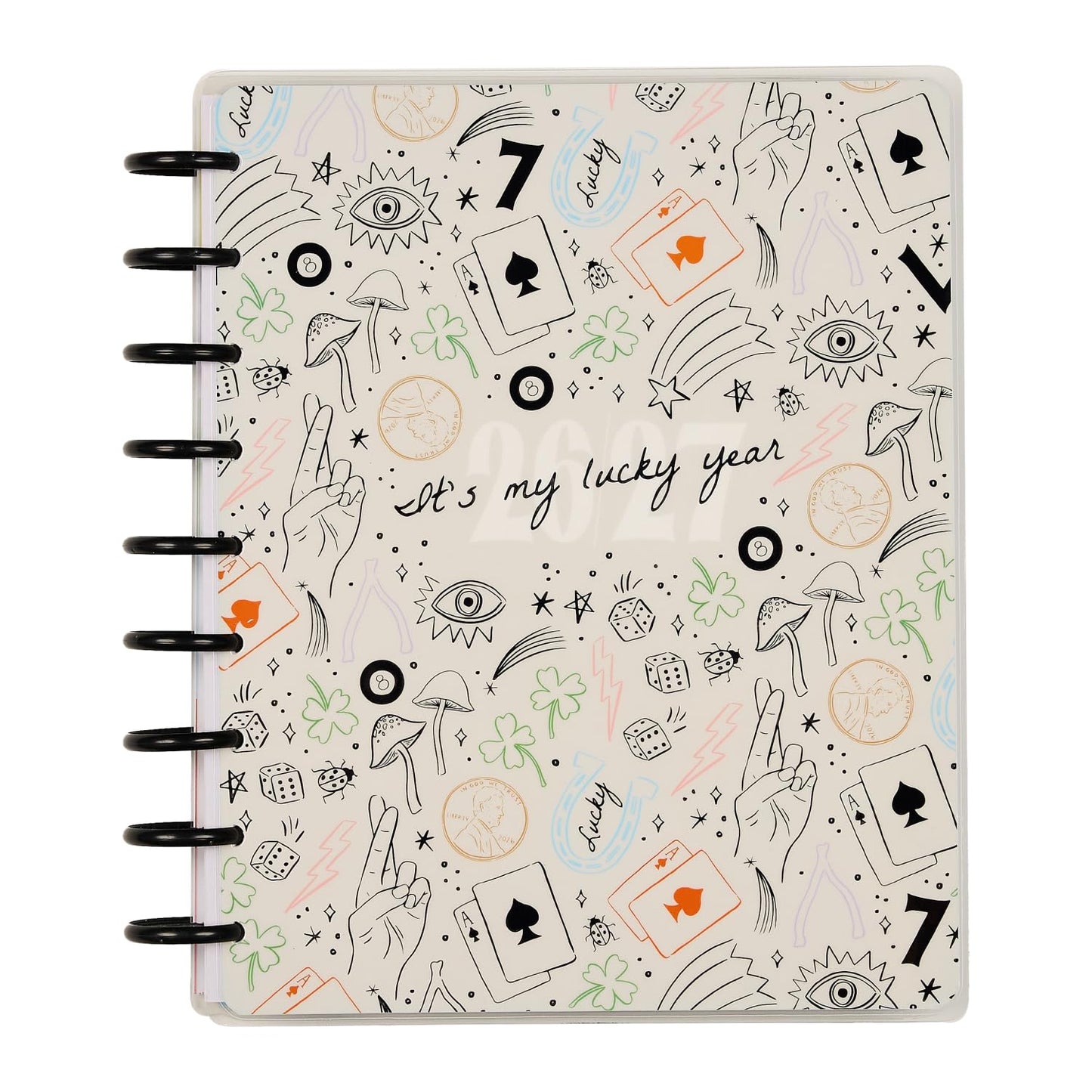 Happy Planner Disc-Bound Planner July 2026–Dec. 2027, 18-Month Planner, Classic Size, 7" x 9.25", Horizontal Layout, Lucky Day Charmed