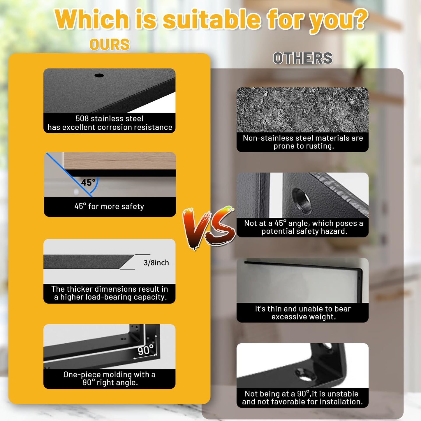 Countertop Support Bracket 12 inch 4 Pack (3/8" Thick),Premium Heavy Duty Granite Countertop Brackets 12"x6"x2.5",Shelf L Bracket Mantel Corbels for Quartz,Wood,Concrete and Laminate Countertops