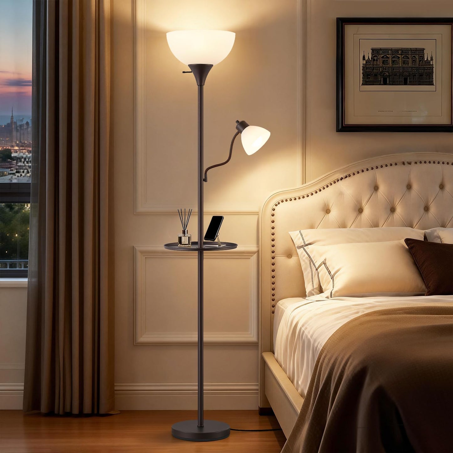 Luvkczc 72" Floor Lamp with Table, Adjustable Reading Lights, Modern Torchiere Floor Lamps for Living Room, Bedroom, Office, Brown【Bulb not Included】