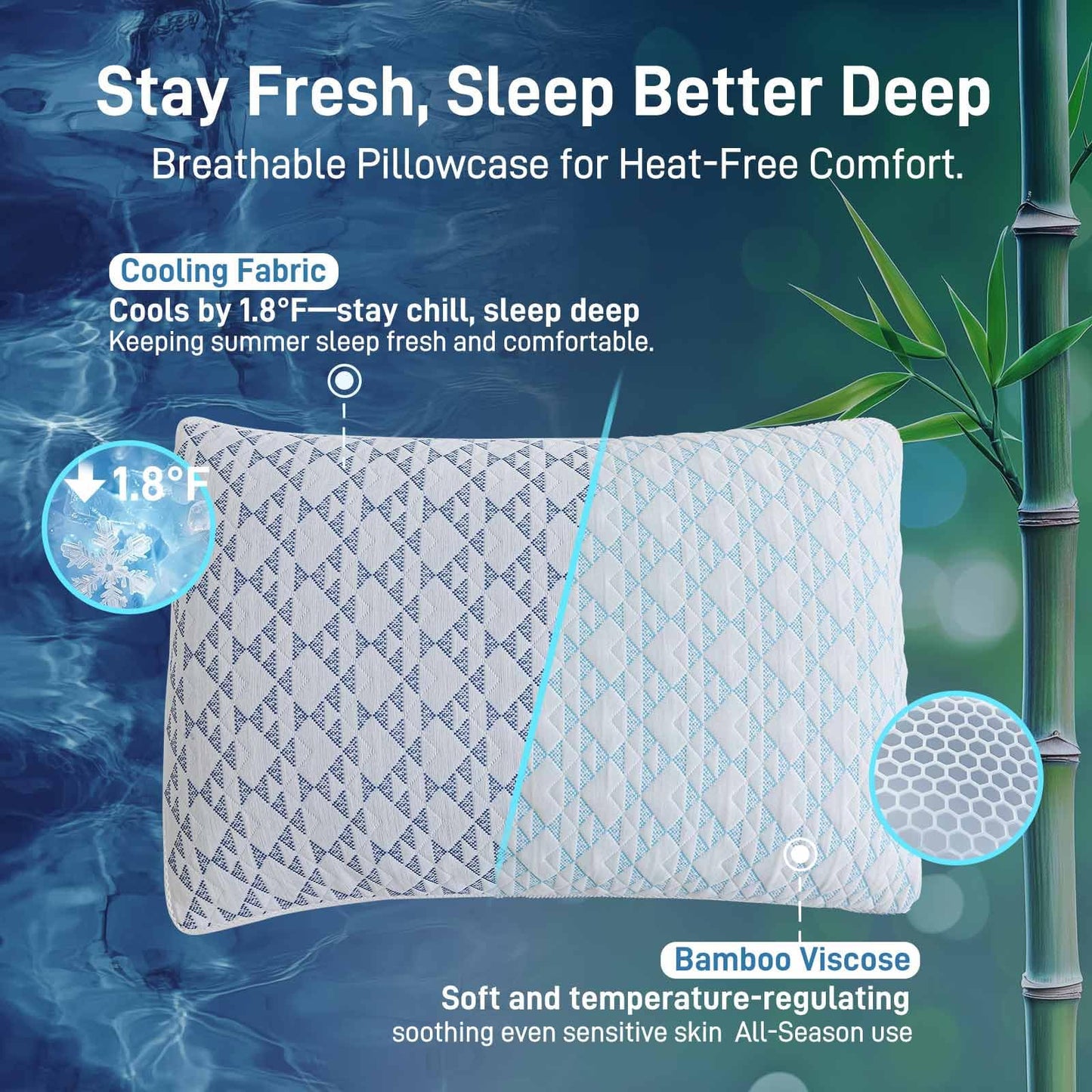 Cotelovo Shredded Memory Foam Soft Cooling Viscose Pillows Adjustable Hypoallergenic Hotel Quality Bed Pillows for Side, Back and Stomach Sleeper, Oeko-TEX Certified King Size Set of 2