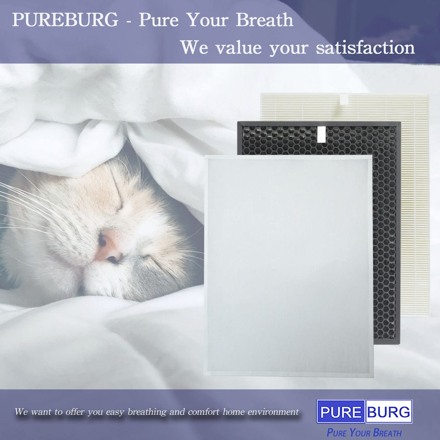 PUREBURG Replacement Filter Set Compatible with Winix HR900 Ultimate Pet Air Purifier, H13 True HEPA, Activated Carbon and 6 Pet Hair Pre Filters, 8 Piece Pack
