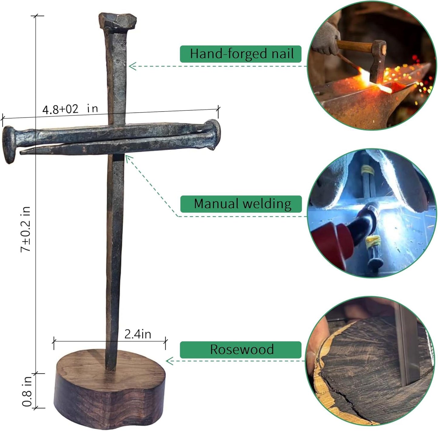 annrose Passion of Jesus Christ Crucifixion Nail Metal Cross,Jesus Christ Tabletop Crucifix,Ordination Gifts,Religious Gifts for Men Women,Religious Fathers Day Gift (Solid Wood Base)