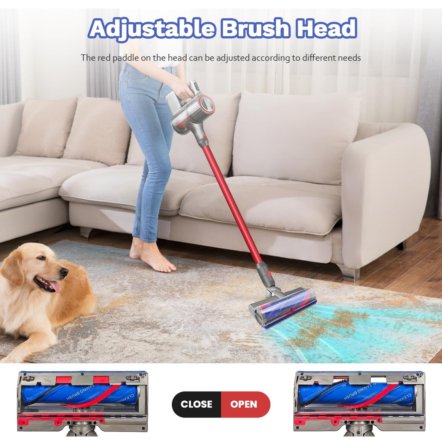 D-Baiwade-J Quick-release vacuum head replacement for Dyson V7 V8 V10 V11 V15 Outside direct-drive cordless vacuums features an anti-tangle design with flexible rotation.