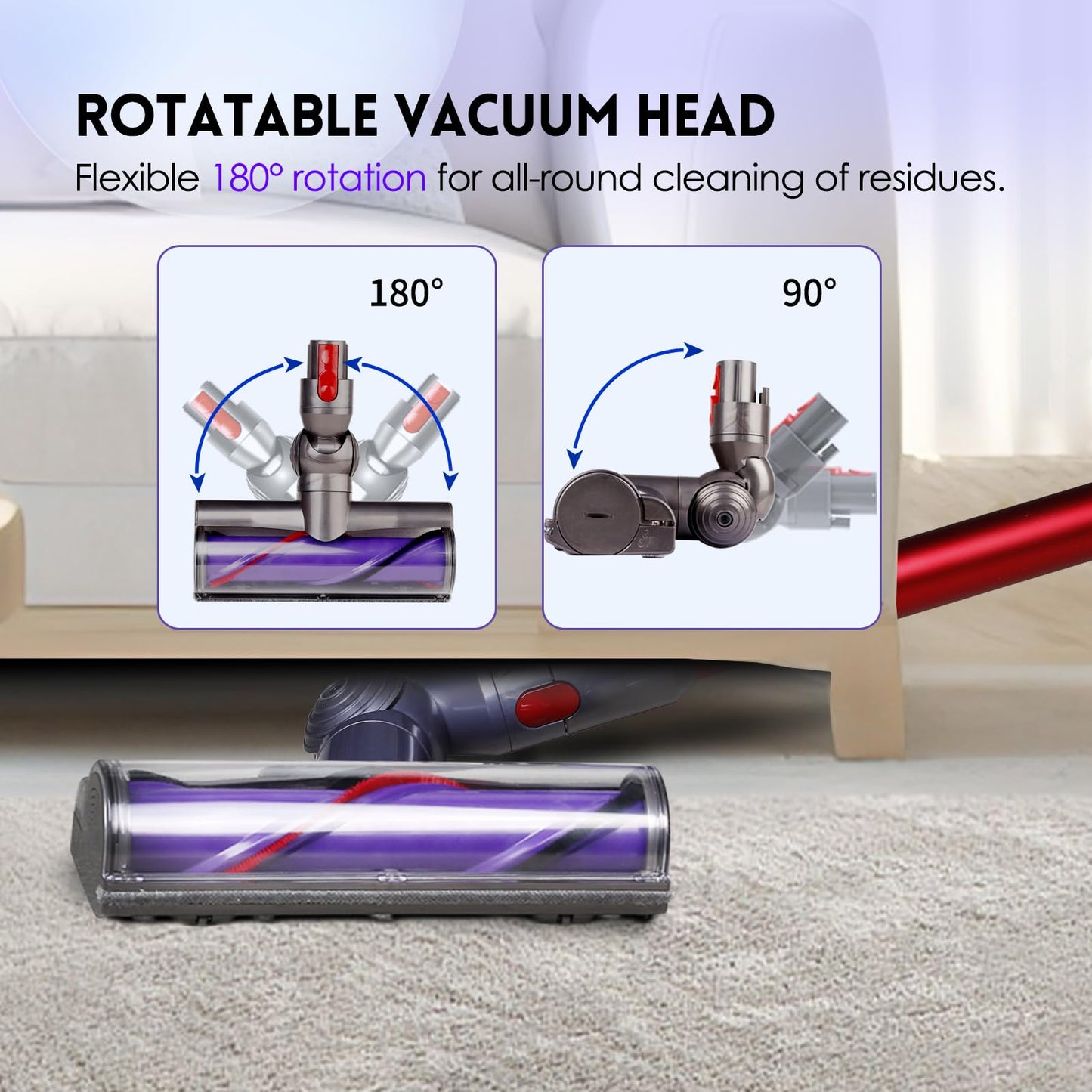 OTTWL Replacement Vacuum Head Compatible with Dyson V7, V8, Cyclone V10, V11, V15 Cordless Vacuum Cleaners, Adjustable Suction Replacement Head with LED Green Light for Carpets, Rugs, Hardwood Floor