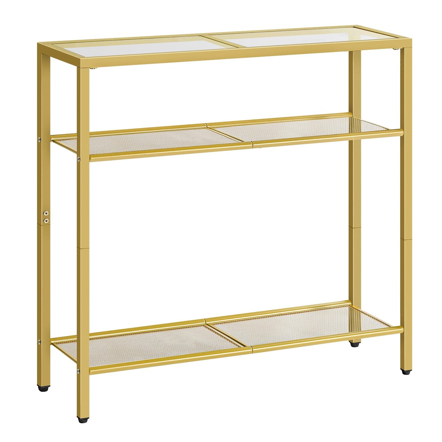 HOOBRO 29.5" Narrow Console Table, 3-Tier Tempered Glass Sofa Table, Modern Entryway Table, for Entrance, Living Room, Foyer, Hallway Bedroom, Gold GD21XG01G1