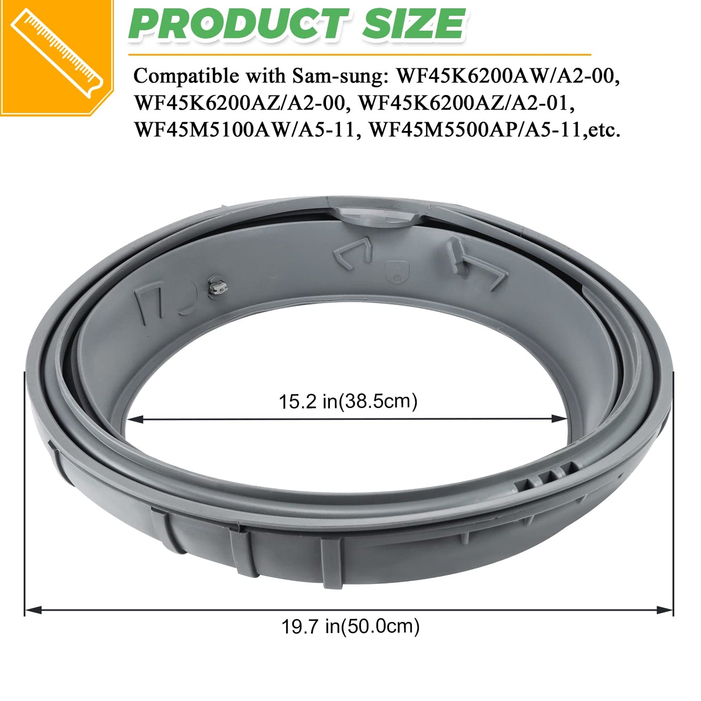 Upgraded DC97-16140P DC97-19755A Washer Door Boot(OEM) by Techecook - Replacement for Samsung Front Load Washer Door Seal WF45K6200AW WF45K6200AZ - Replace DC64-02174A,DC97-19755A,AP6002538,PS11735181
