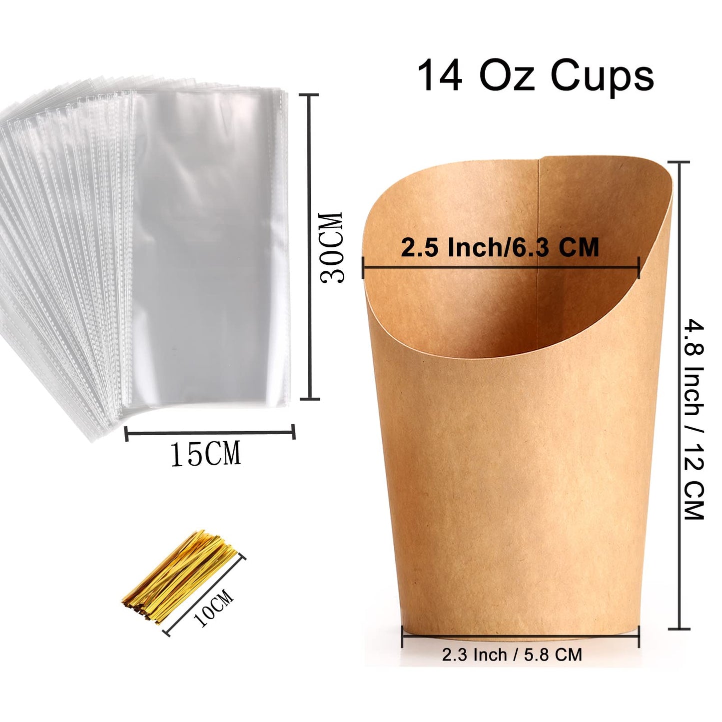 Disposable Charcuterie Cups 120 PCS with 200PCS Sticks and 120PCS Bags, 14 oz Kraft Paper Snack Boxes Appetizers Cup French Fry Holder with Cocktail Skewers Toothpicks Tooth Picks, Brown