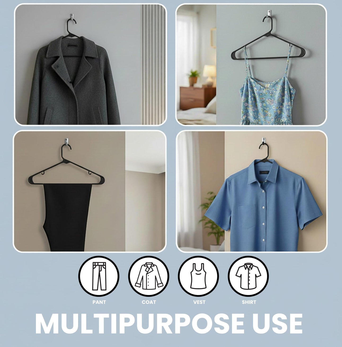 Utopia Home Plastic Hangers 50 Pack - Space Saving Clothes Hanger - Durable & Strong Closet Organizers and Storage with Built-in Strap Hooks - Essential for Shirts, Pants, Skirts & Coats (Black)
