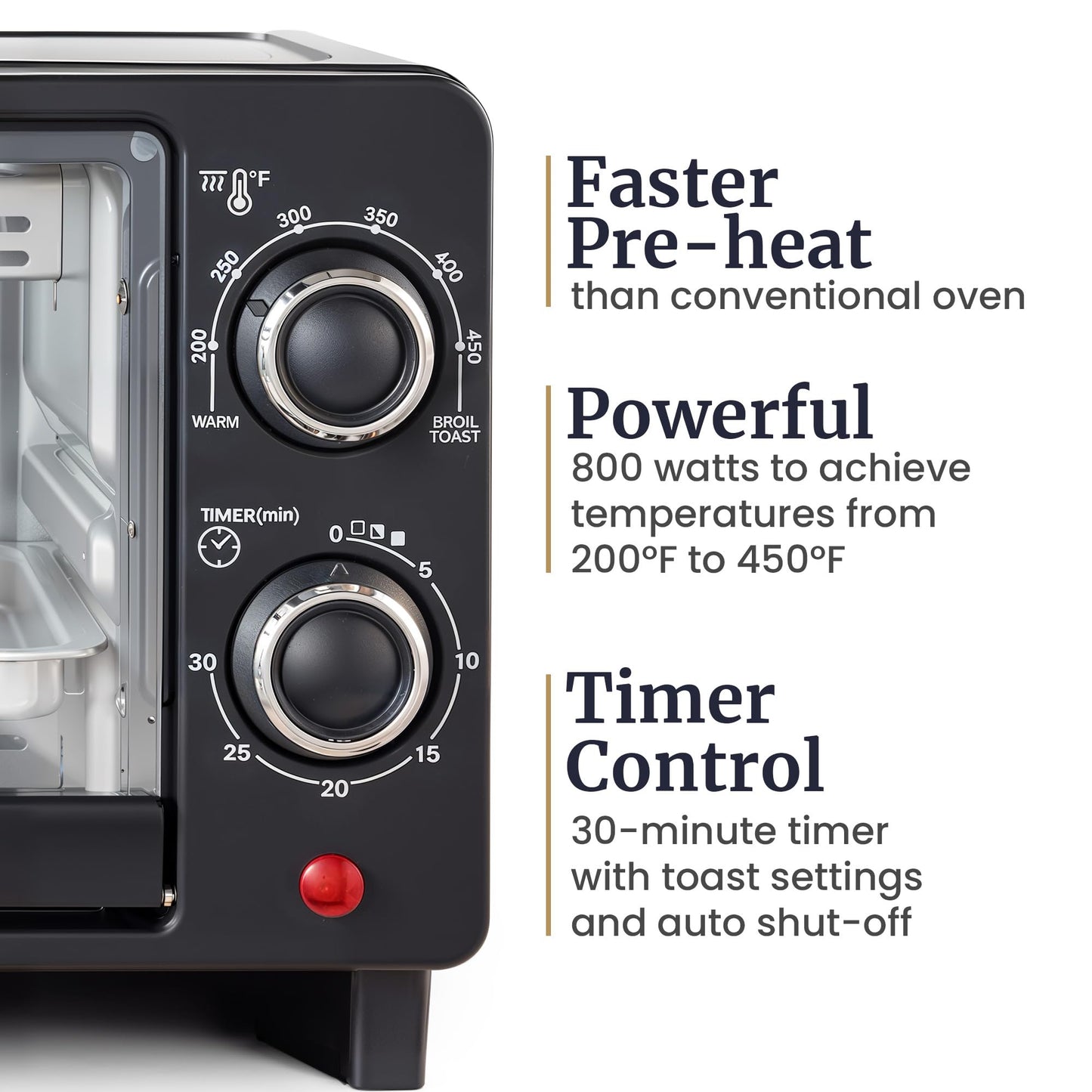 Elite Gourmet ETO490 9L/4 Slice Countertop Toaster Oven with 30-Minute Timer, Adjustable Temperature Control, Includes Baking Pan and Wire Rack, Bake, Broil, Toast, Black