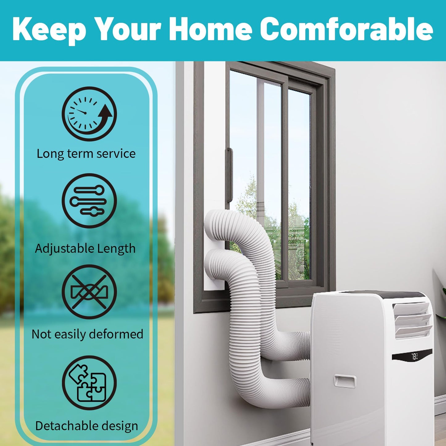 Chiligent Dual Hose Portable Air Conditioner Window Kit, 5.9" Diameter Portable AC Window Vent Kit with Foam Seal Strip, Adjustable Window Seal Plates for Vertical & Horizontal Windows, White