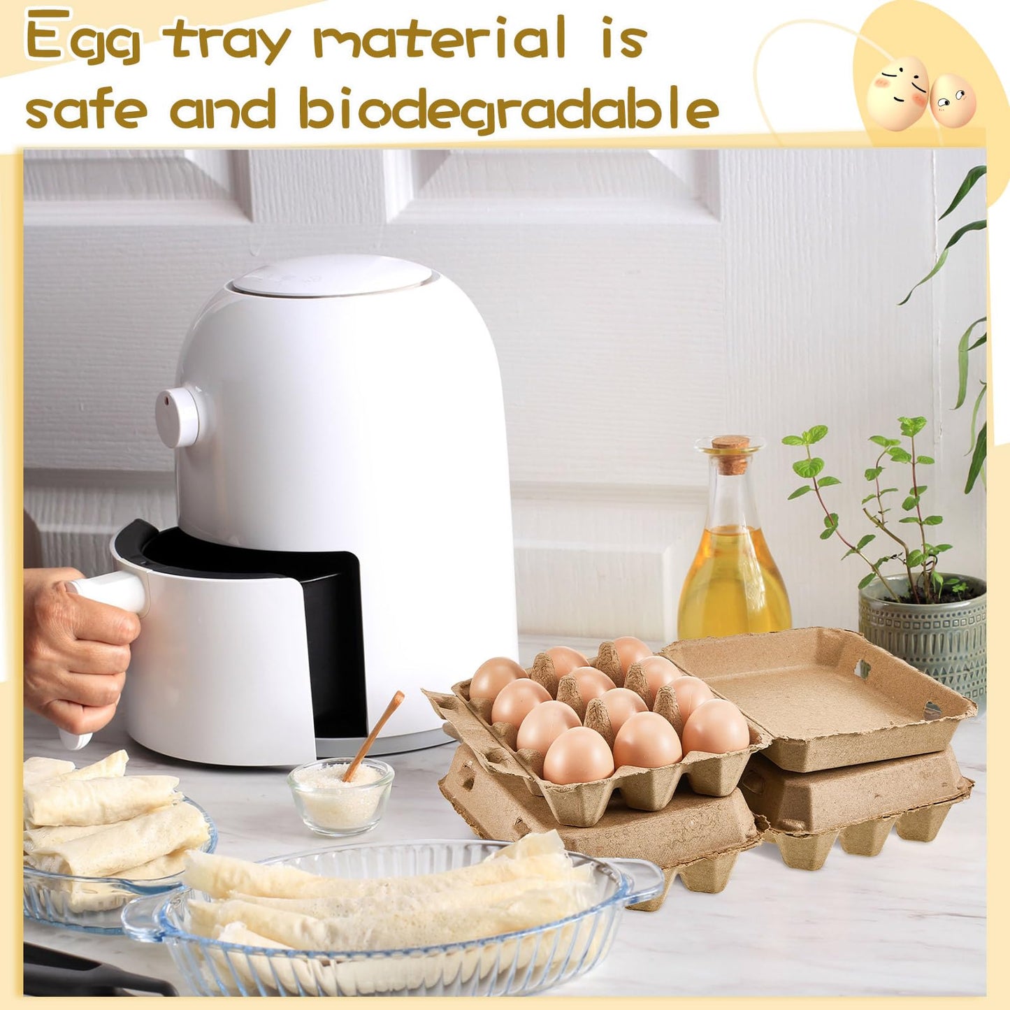 Rtteri 50 Pcs Egg Cartons Bulk 3x4 Style Egg Storage Containers Holder for Fresh Duck Quail Storage Kitchen Family Farmhouse (Natural Color)