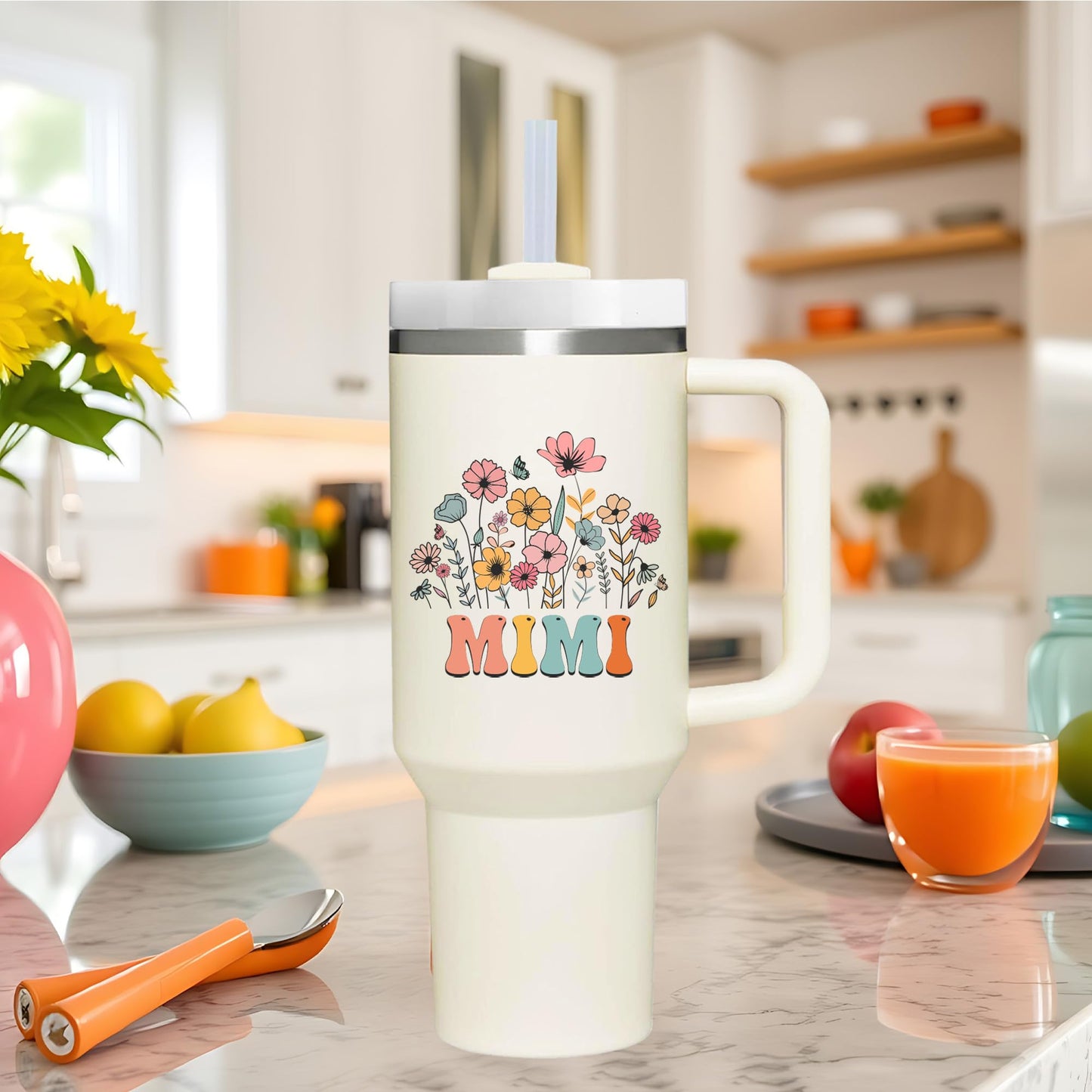 40 oz Tumbler with Handle for Mimi.Mothers Day Tumbler Gifts for Mimi.Birthday Anniversary Christmas Mimi Gift.Mimi Cup Mimi Tumblers from Grandchildren.