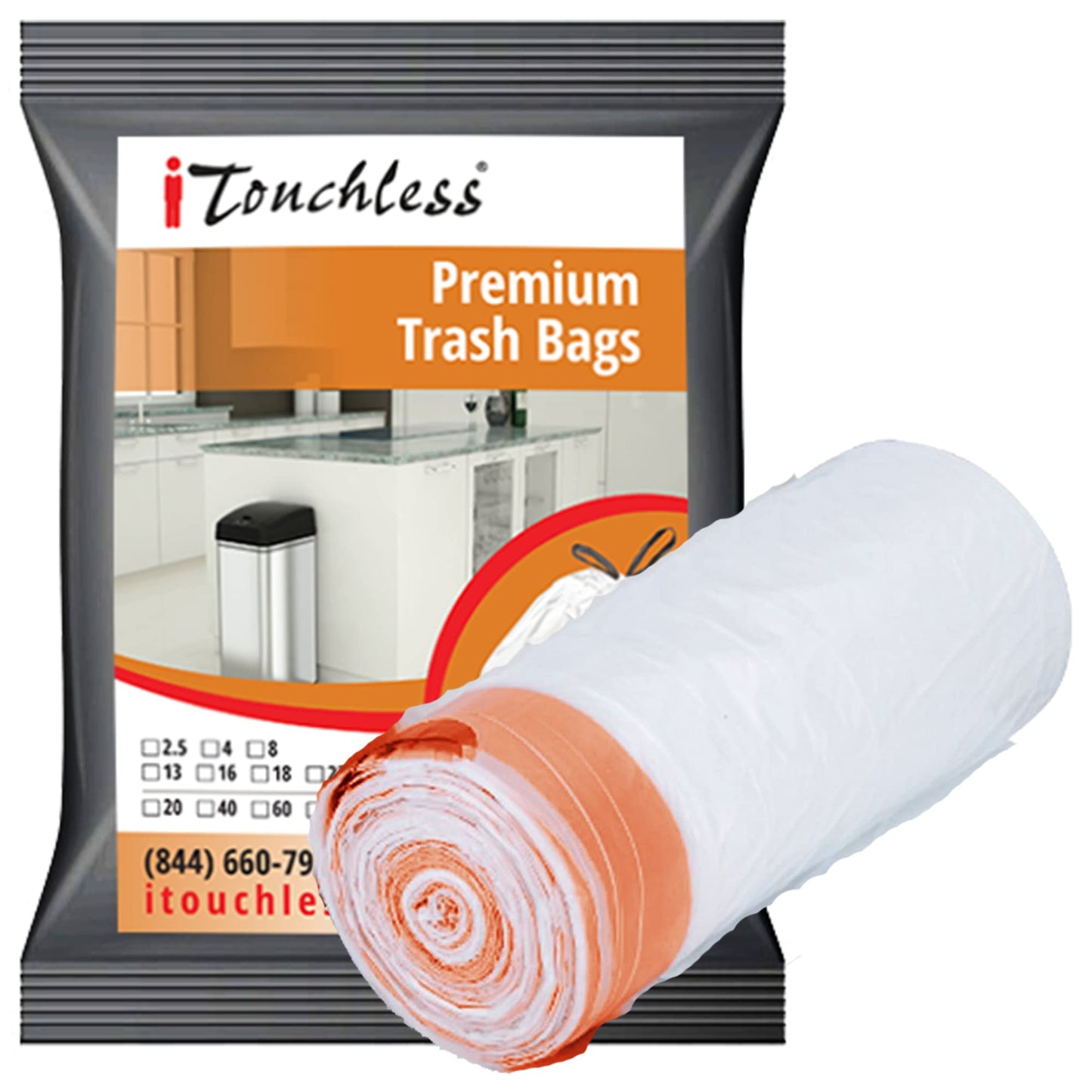 iTouchless 40 Count Tall Trash Bags, Fits 13 Gal, 14 Gal, 15 Gal, and 16 Gallon Garbage Can, Extra-Large Strong Bathroom Kitchen Bin Liners, for Rubbish Recycling Compost in The Home, Office, Clear
