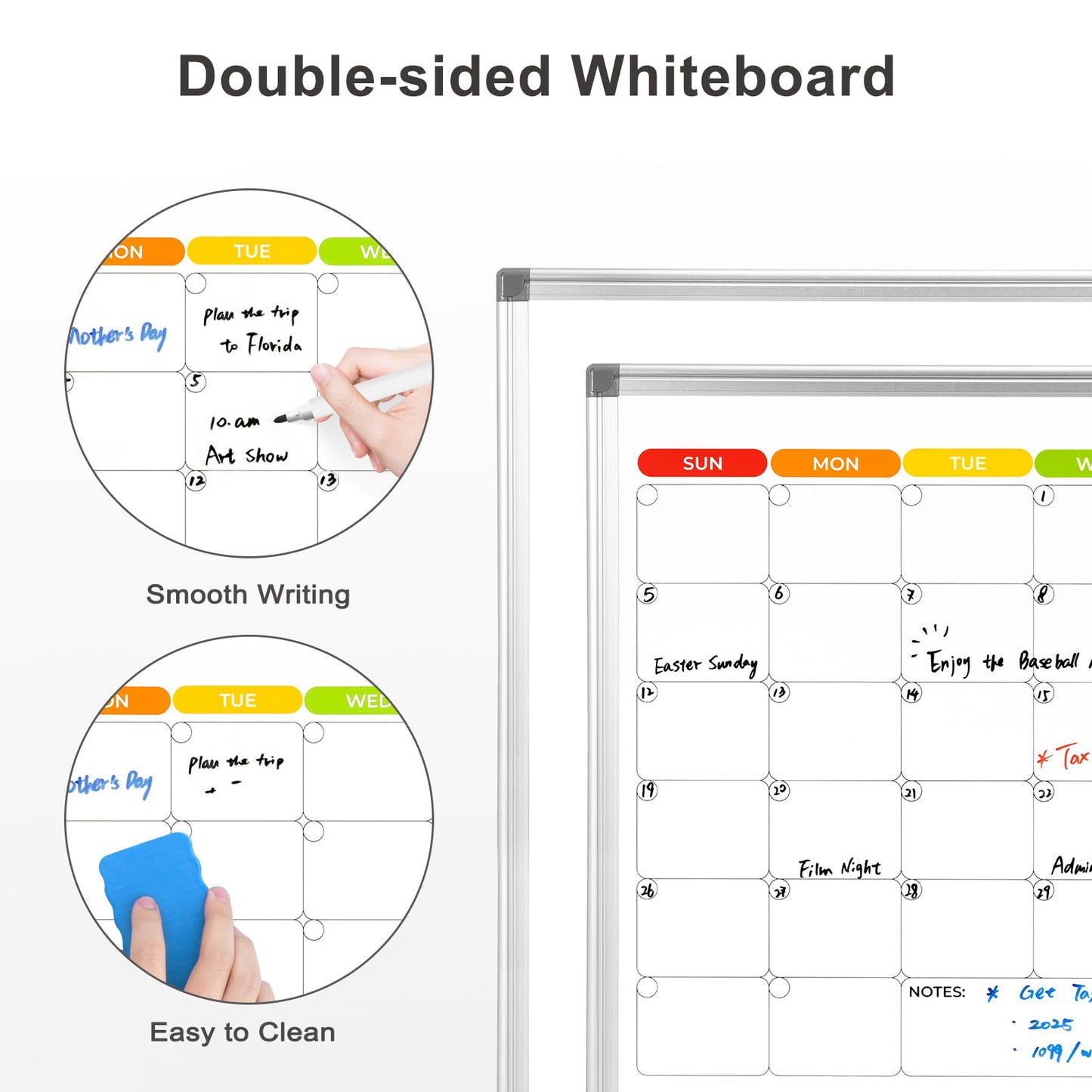 AMUSIGHT Dry Erase Board Calendar for Wall, 24" x 18" Magnetic Whiteboard Calendar, Colorful Monthly Calendar Whiteboard, Double-Sided Hanging Aluminum Frame White Board for Home, School, Office