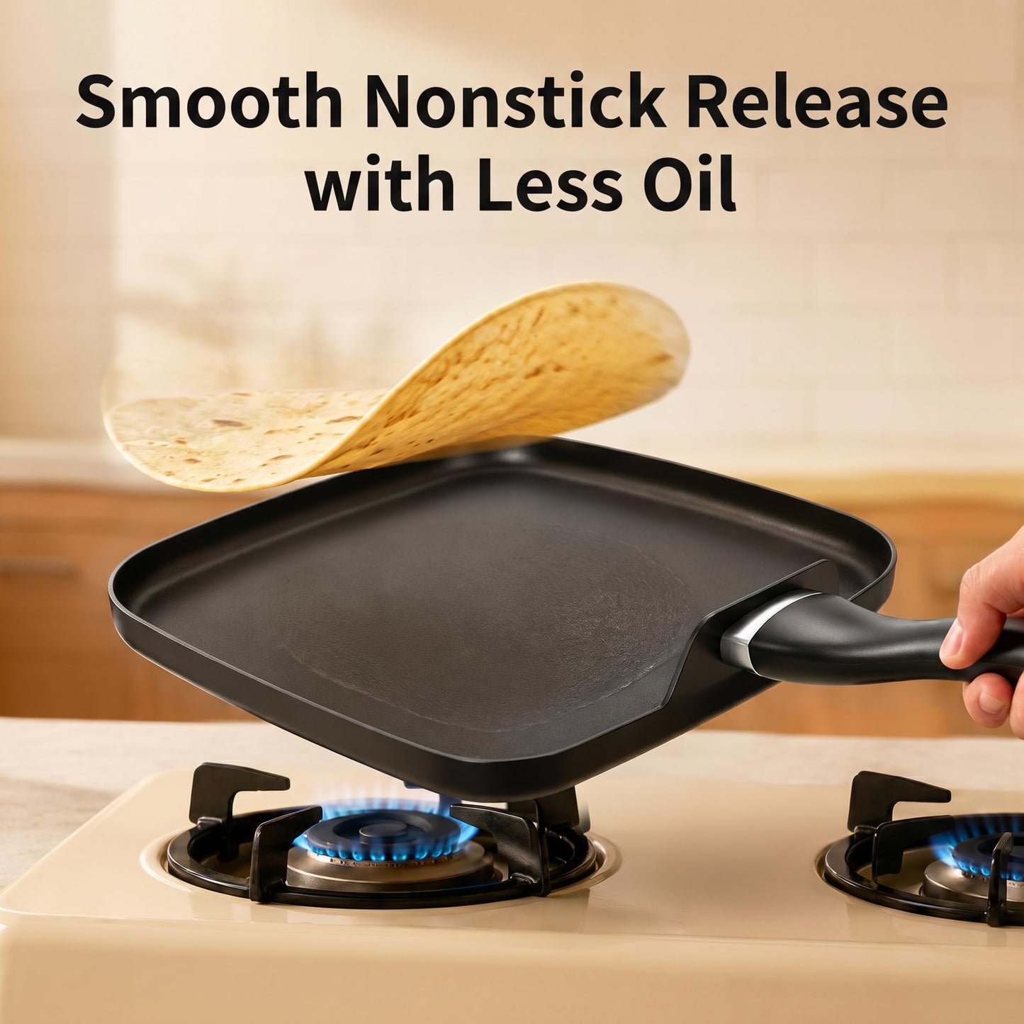 LECOOKING 10 Inch Square Griddle Pan, Nonstick Grill Pan for Cooking Eggs, Omelettes, and More, Griddle Cookware, PFOA Free