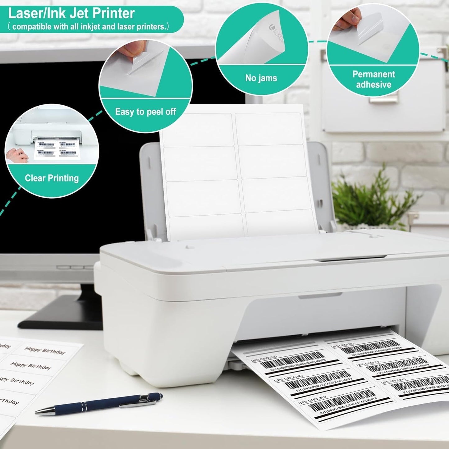 L LIKED 2" x 4" Label Stickers, Printable White 500 Sheets for Laser/Inkjet Printing - Matte White, 10 per Sheets (5000 PCS Labels)