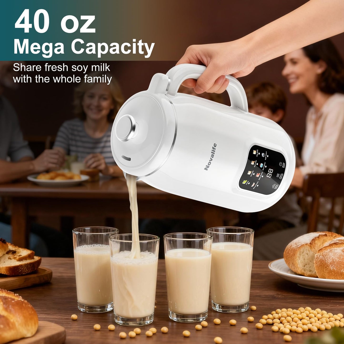 8 in 1 Nut Milk Maker Machine, 40oz Automatic Soy Milk Maker Blender, Homemade Soy Milk, Oat Milk, Almond Milk, Juice, Plant Based and Non Dairy Beverages, 12H Delay Start/Keep Warm/Self Cleaning
