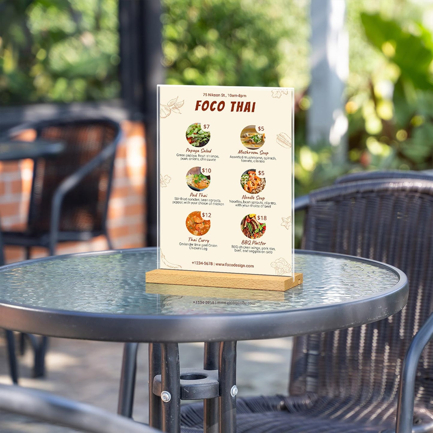 SVOPY 8.5 x 11 Acrylic Sign Holder with Wood Base - Tabletop Display Menu Stand - Clear Plastic L/T Shape Vertical or Slant Back Paper Holders - 6 pack