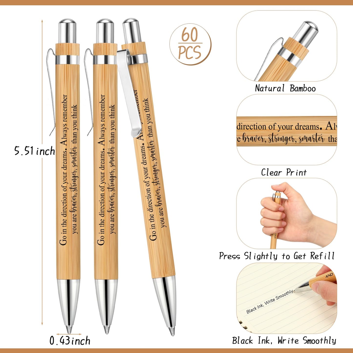 Kosiz 120 Pcs 2026 Graduation Gifts Bulk Motivational Kraft Notebooks Ballpoint Pens Inspirational Mini Journal Bamboo Plastic Retractable Pen for Class of 2026 College Grad Gifts (Wooden)