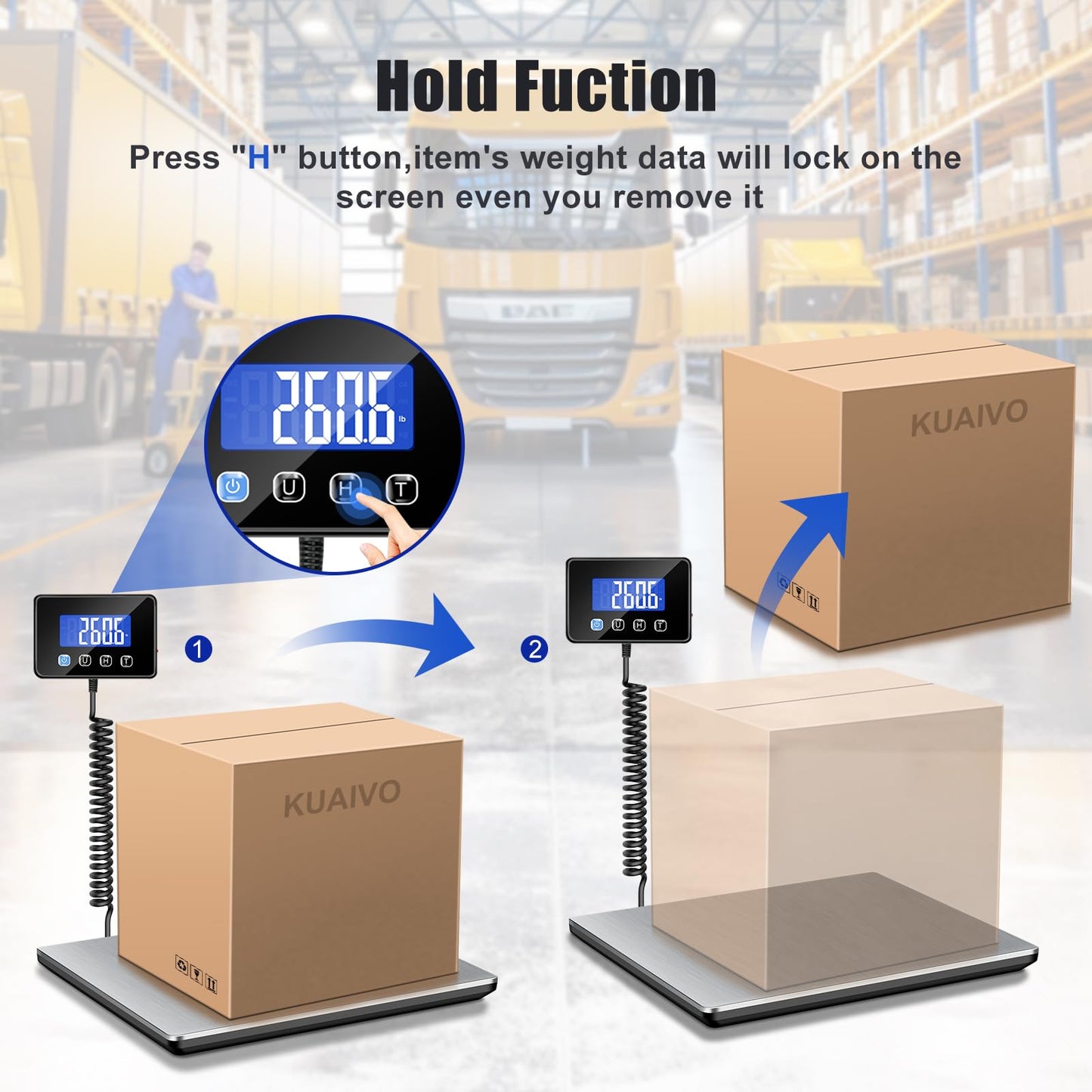 KUAIVO Shipping Scale, 660lbs Heavy Duty Digital Postal Scale for Packages, 0.7oz High Accurate Postage Scale for Small Business, Luggage, Home Use, Battery & Charging Cable Include