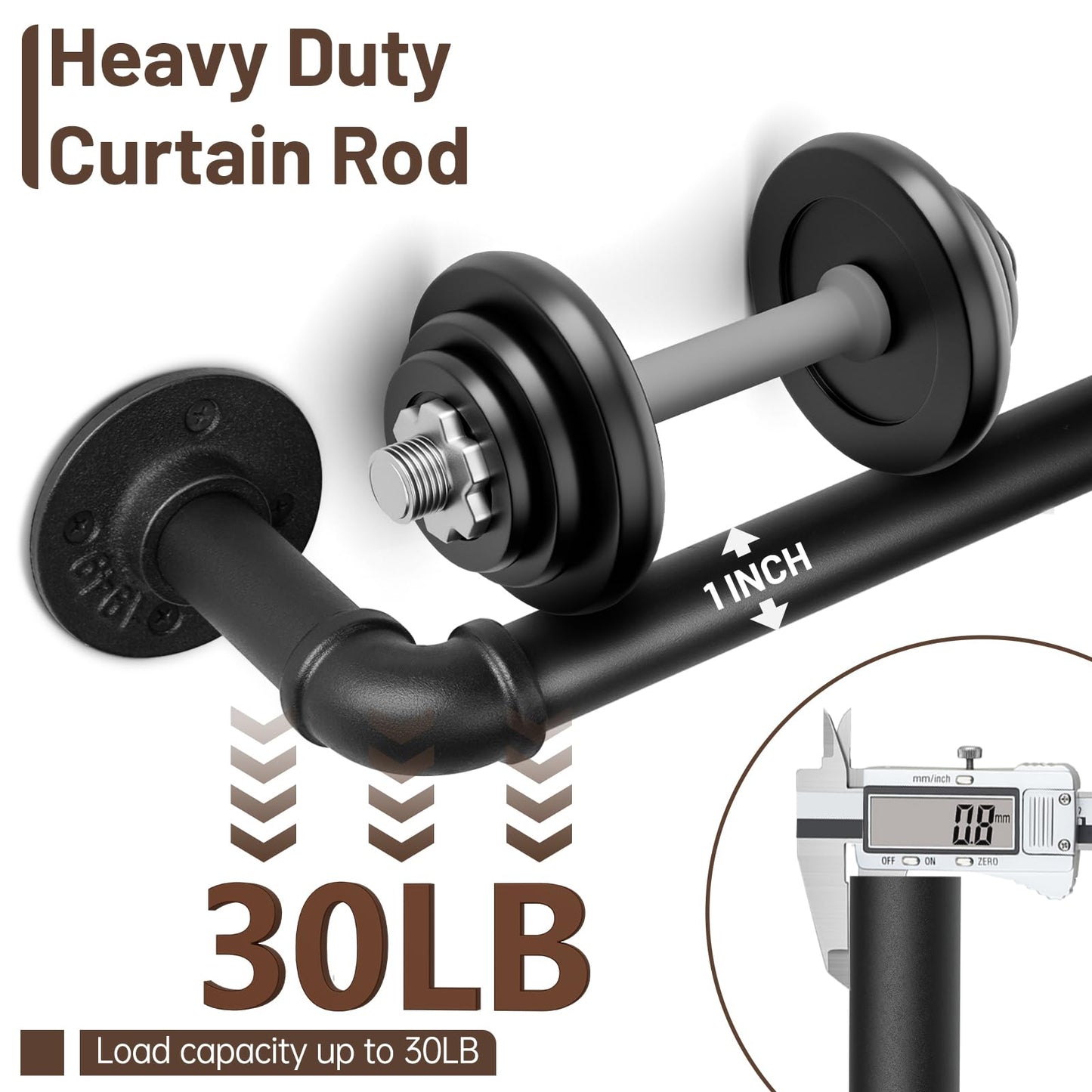 Zeerobee Curtain Rods for Windows 120 to 240, 1 Inch Industrial Wrap Around Black Curtain Rod, Indoor/Outdoor Room Divider Adjustable Drapery Pole, 120"-240"