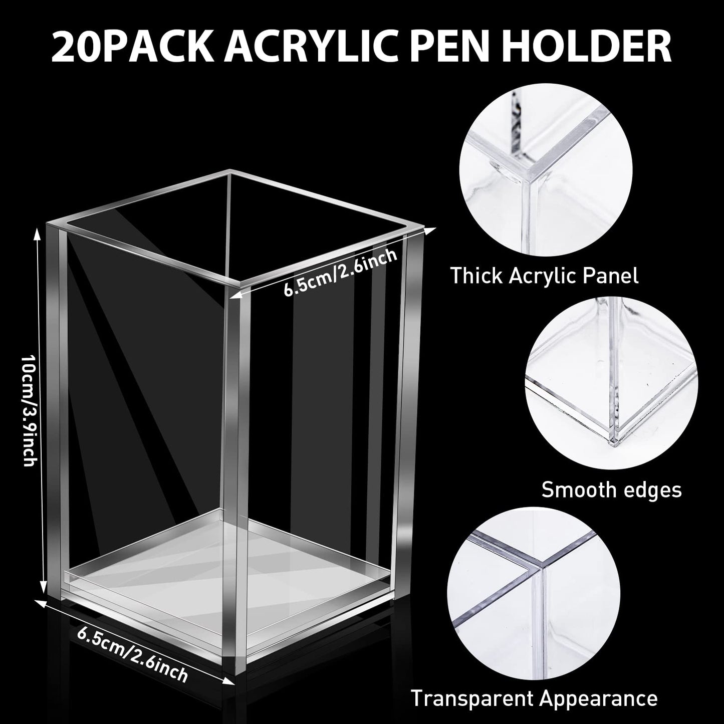 AFOROEOA 20Pack Clear Acrylic Pen Holder Desktop Pencil Organizer Acrylic Pencil Cup Stationery Office Organizer Makeup Brush Holder